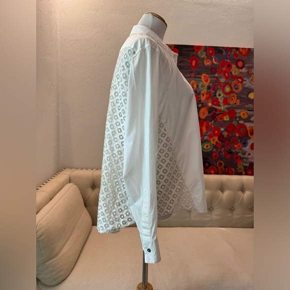 CINQ Á SEPT white crisp blouse with a crochet back M - Picture 3 of 11